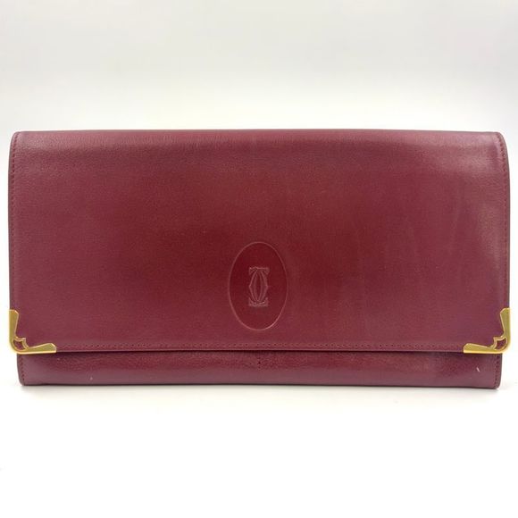 Cartier Must Line Leather Bordeaux Clutch Bag Gold
